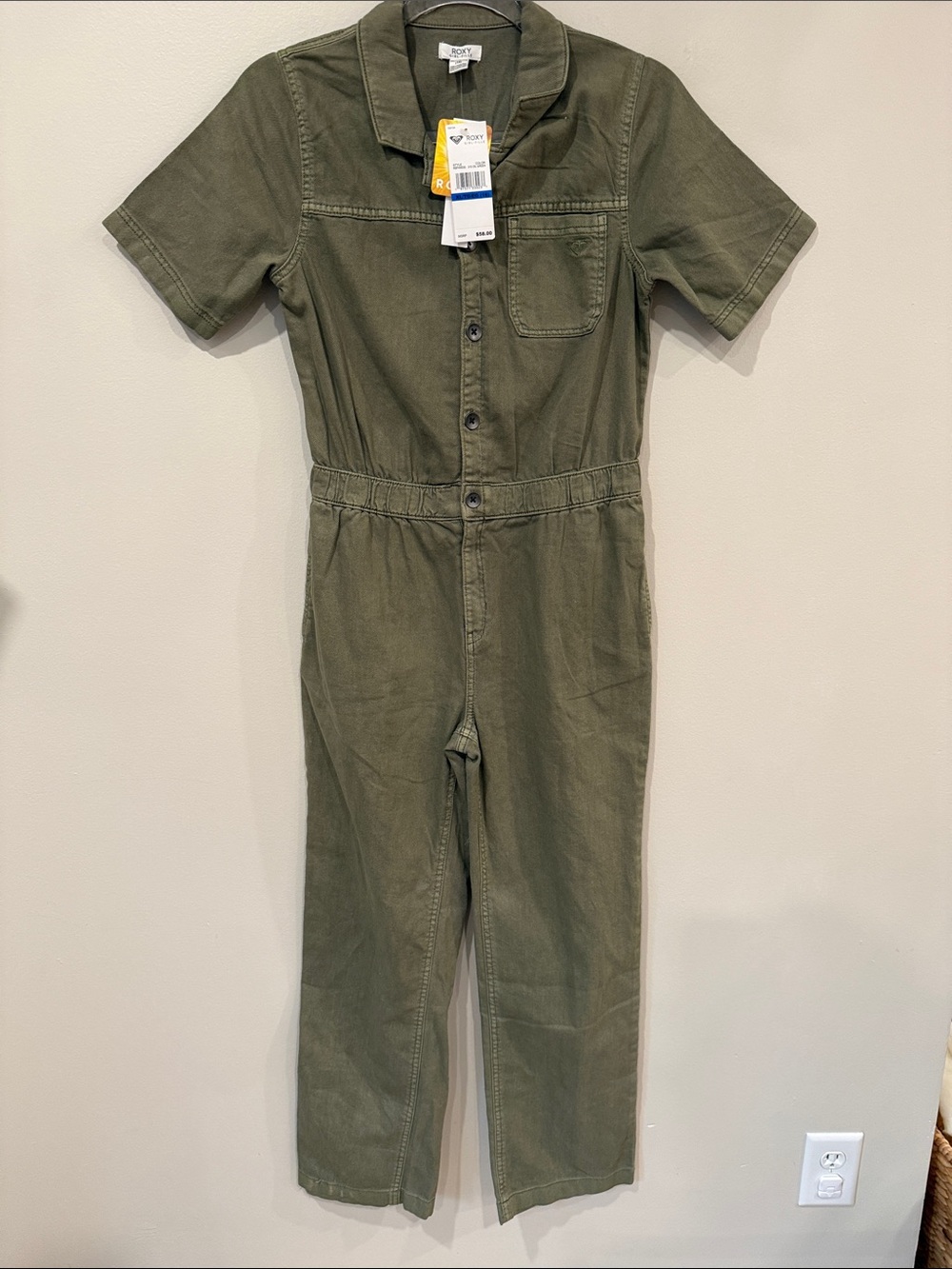 Roxy A Million Dreams Olive Green Short-Sleeve Utility Romper Jumpsuit